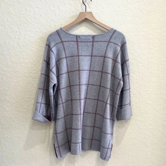 NWT TAHARI Pullover Plaid Tunic Knit Sweater Top 3/4 Sleeves Grey Red Women’s 1X - Picture 7 of 8